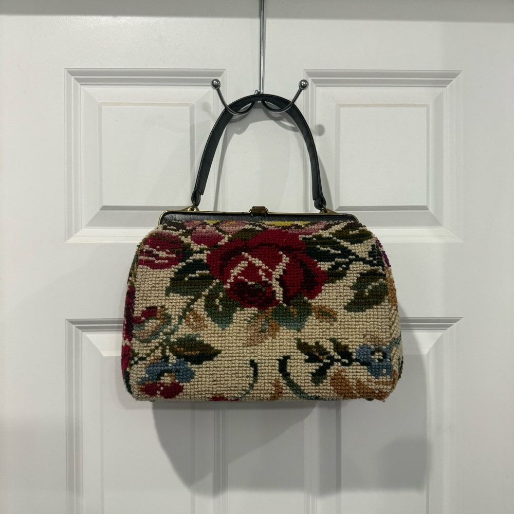 Antique vintage Jana needlepoint carpet bag purse